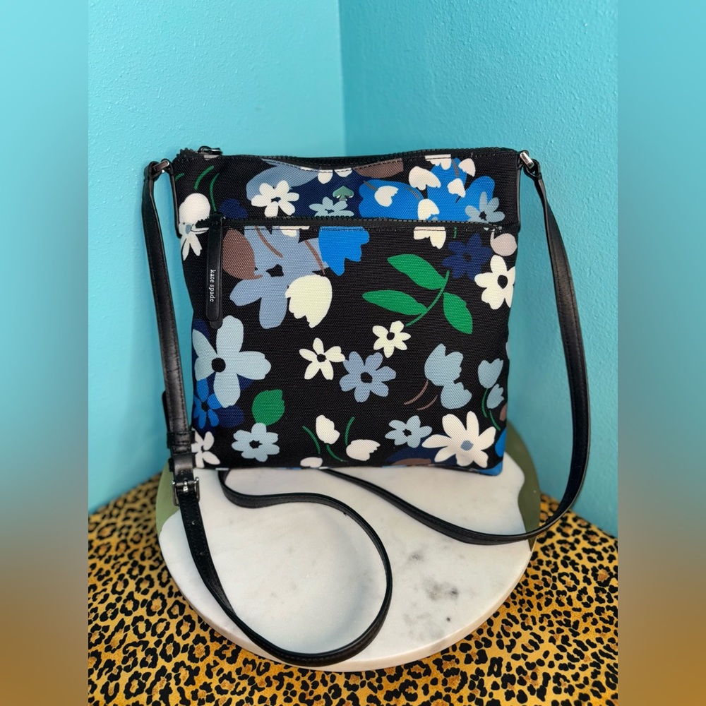 Kate Spade Black and Blue Floral Crossbody Bag